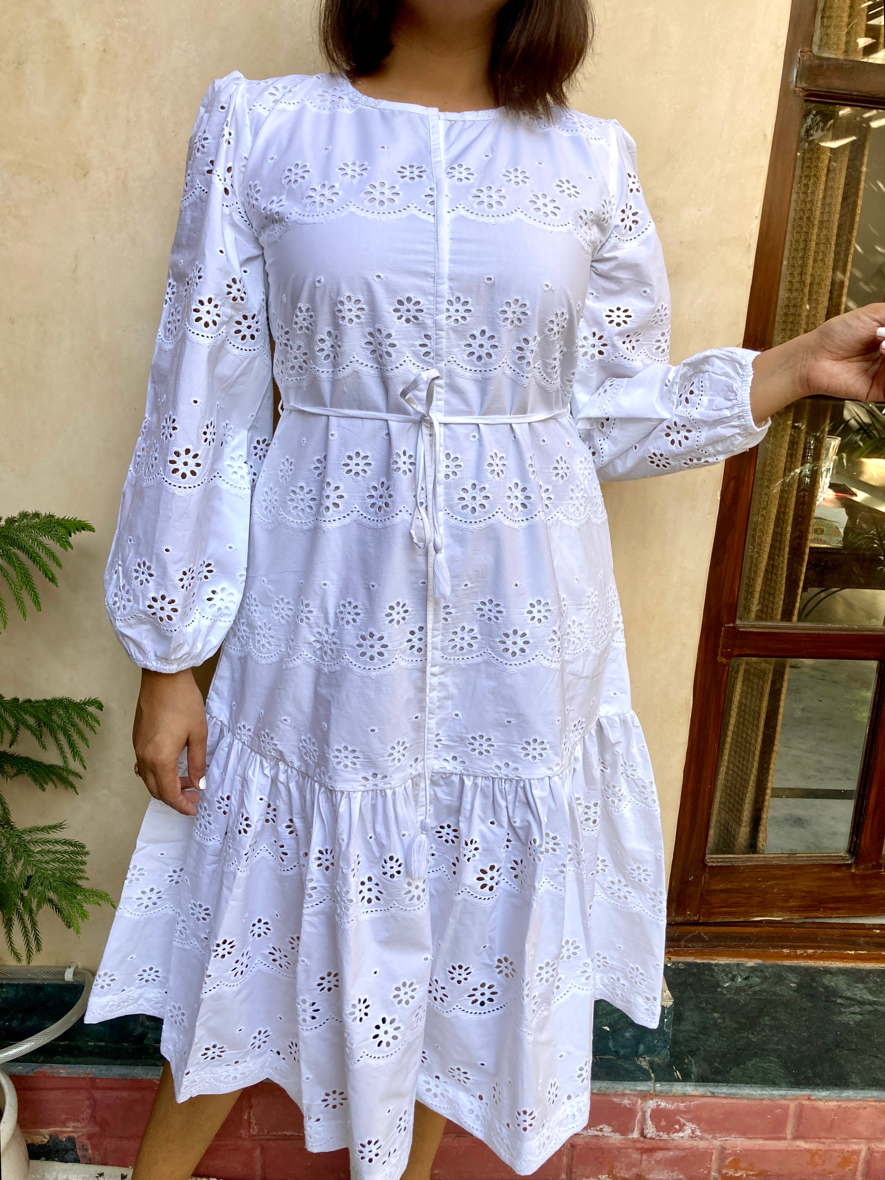 White Schiffli Midi Dress image 4