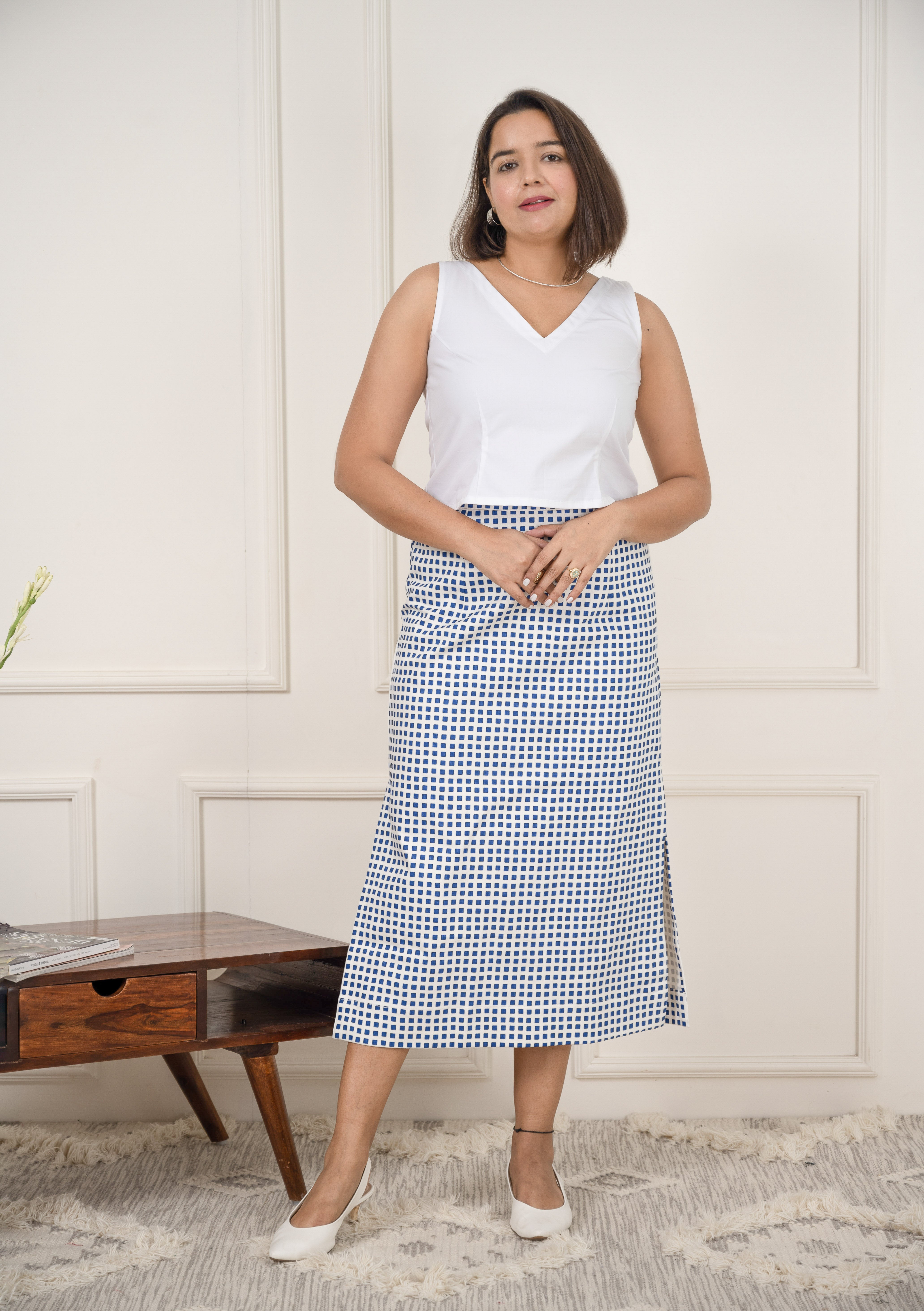 White Blue Checkered Skirt image 3
