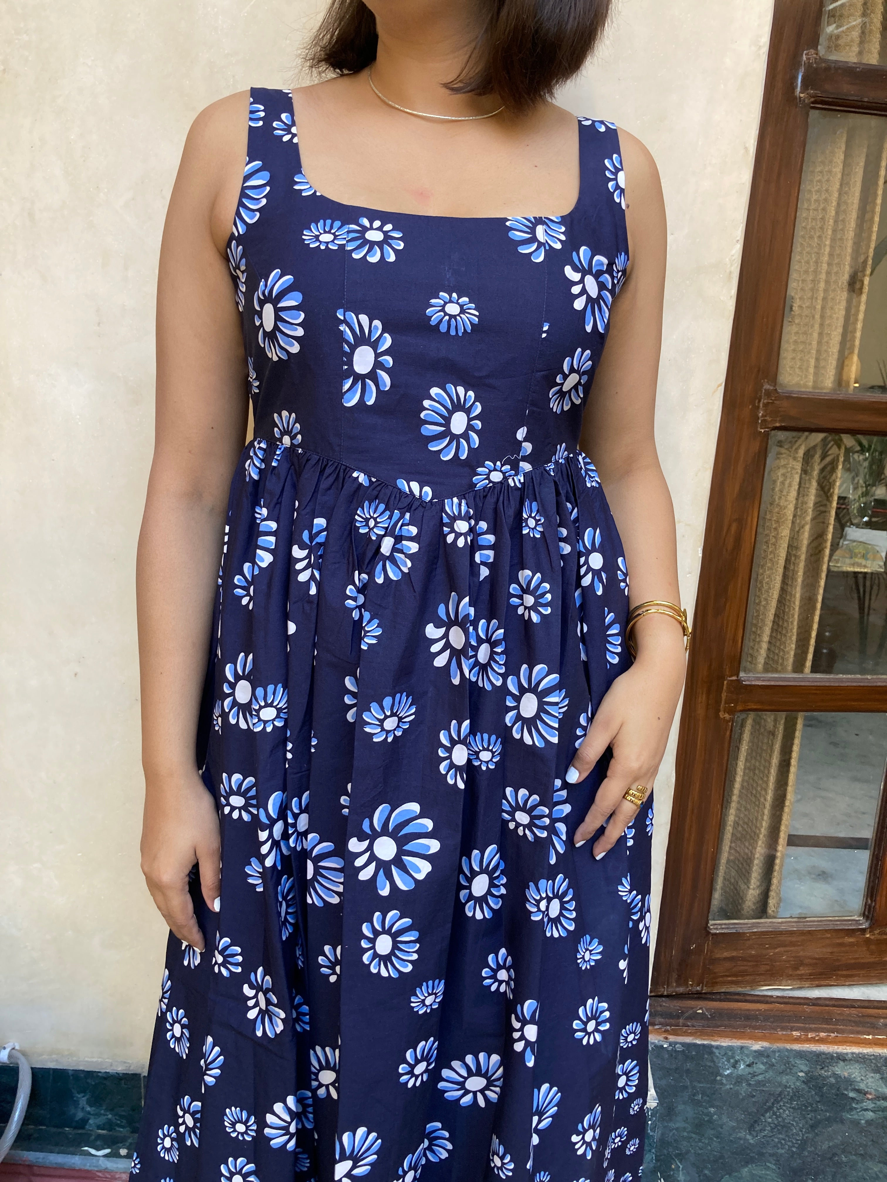 Navy Blue Floral Maxi Dress image 3