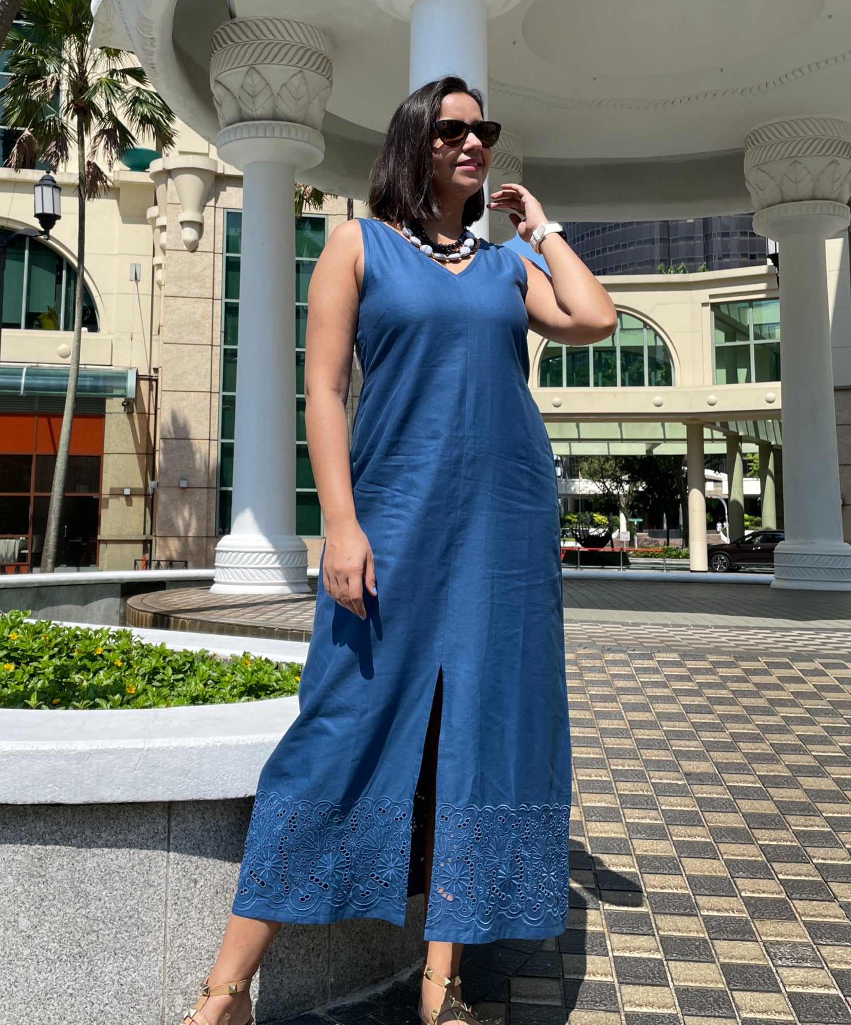 Blue Linen Cotton Dress image 0