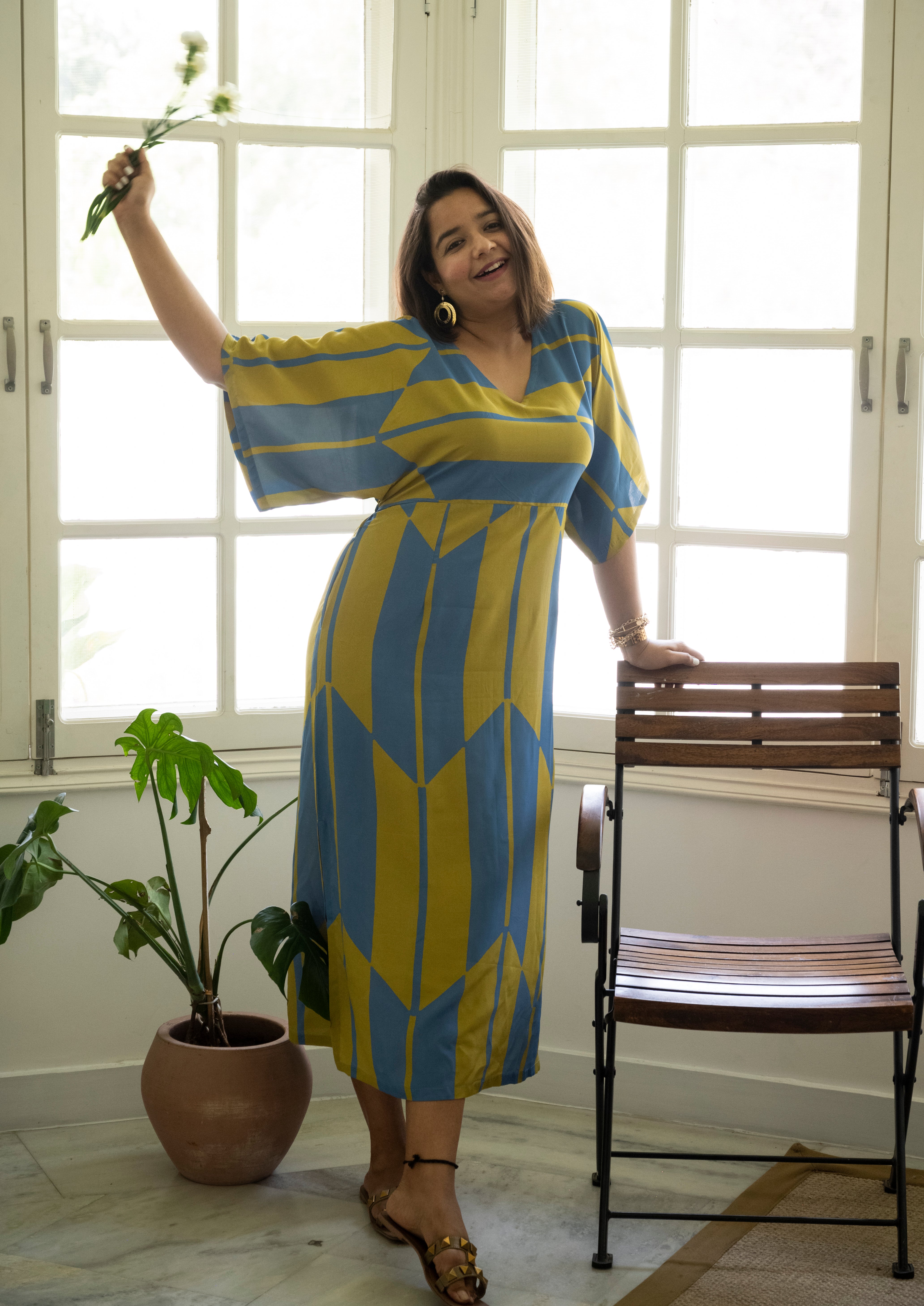 Olive Blue Kaftan Dress- XS, S image 1
