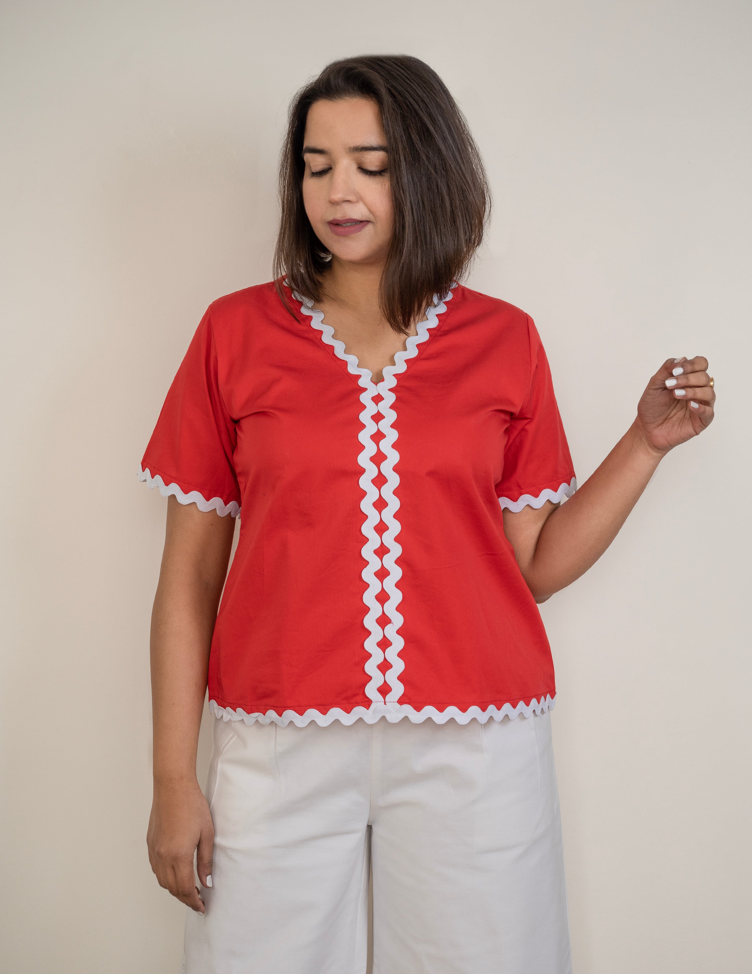 Rust Red Solid Lace Top image 0