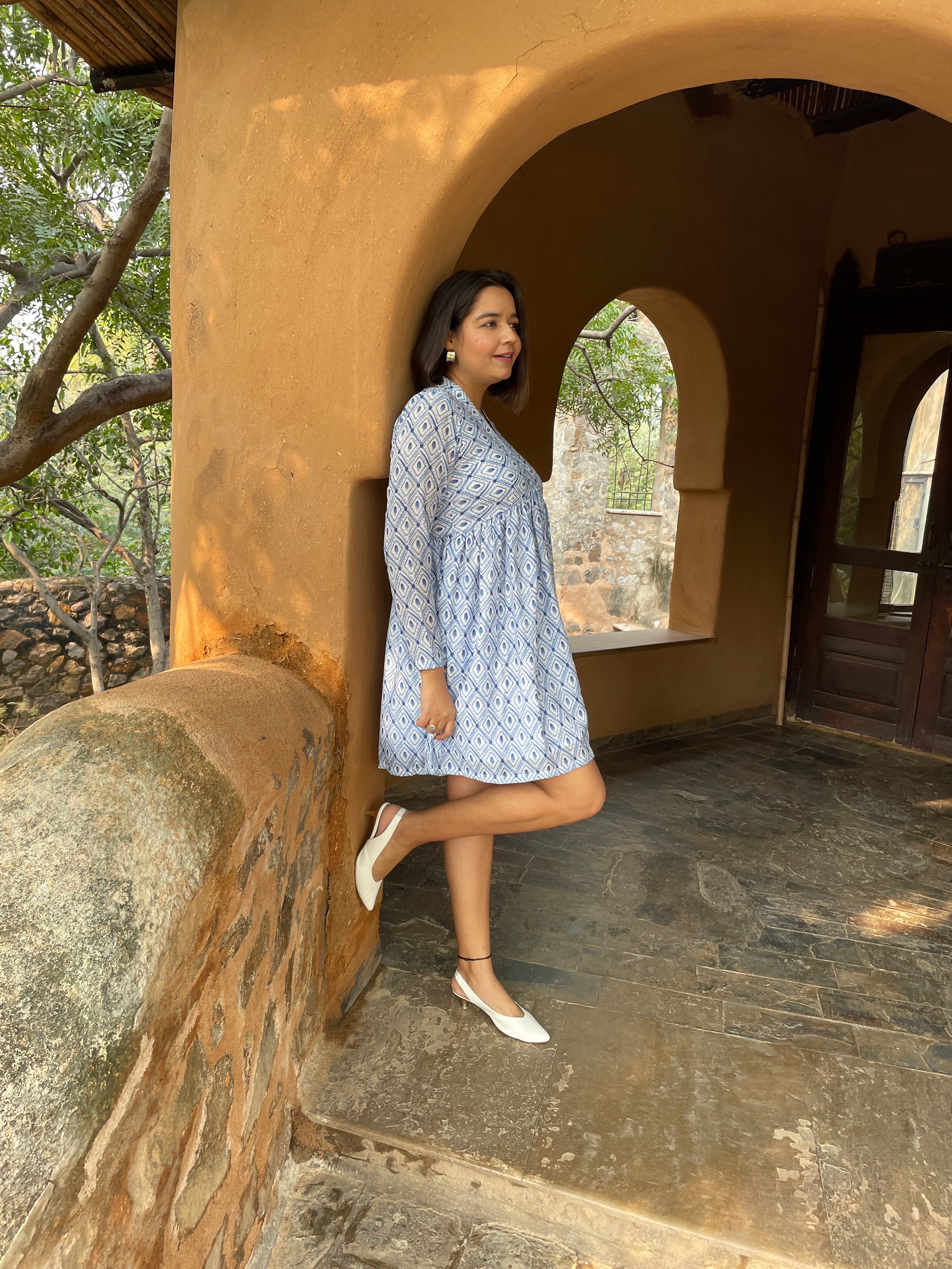 White Printed Fit and Flare Dress image 2