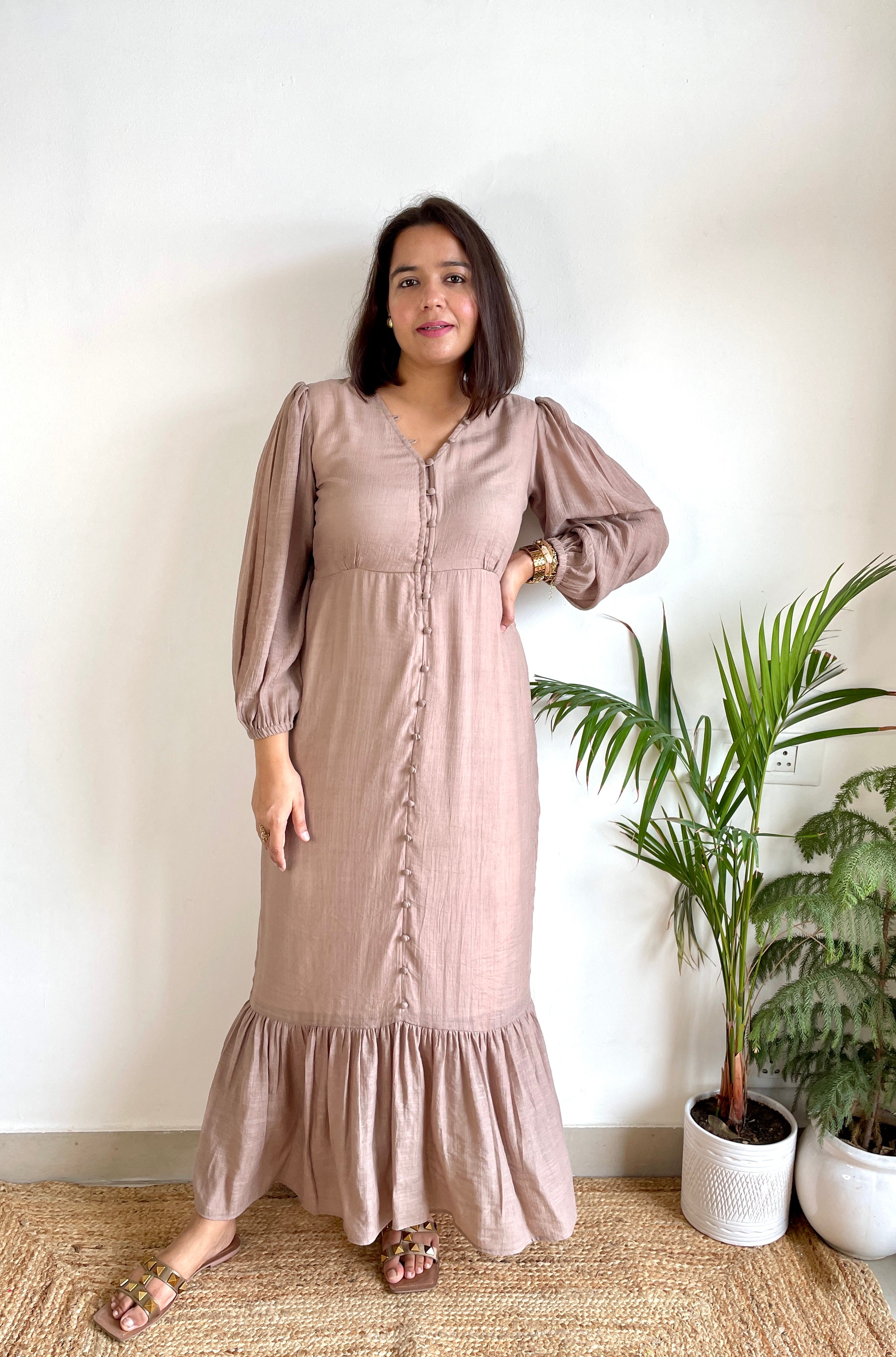 Solid Brown Maxi Dress image 6