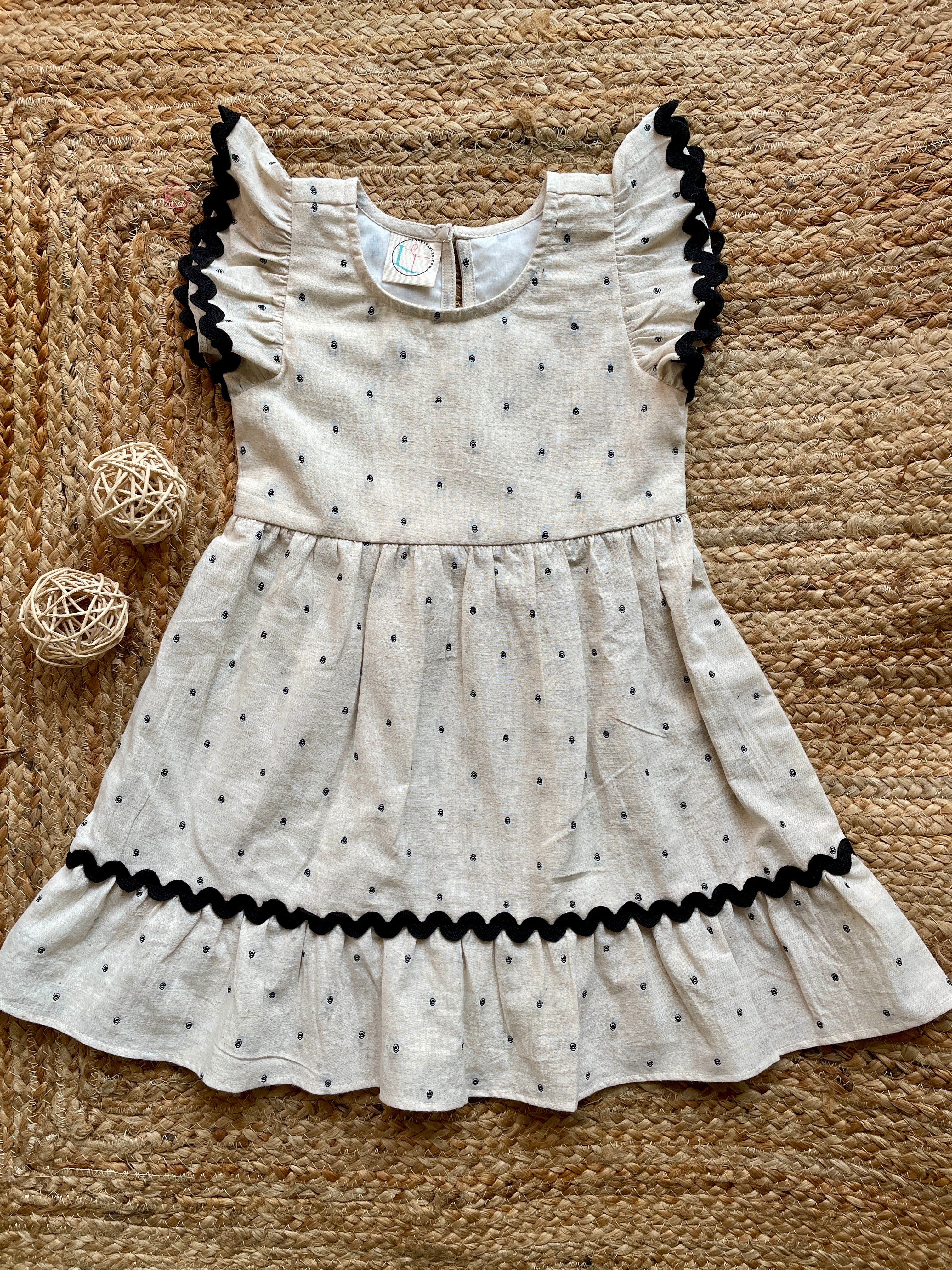 Beige Butta Cotton Kids Dress image 4