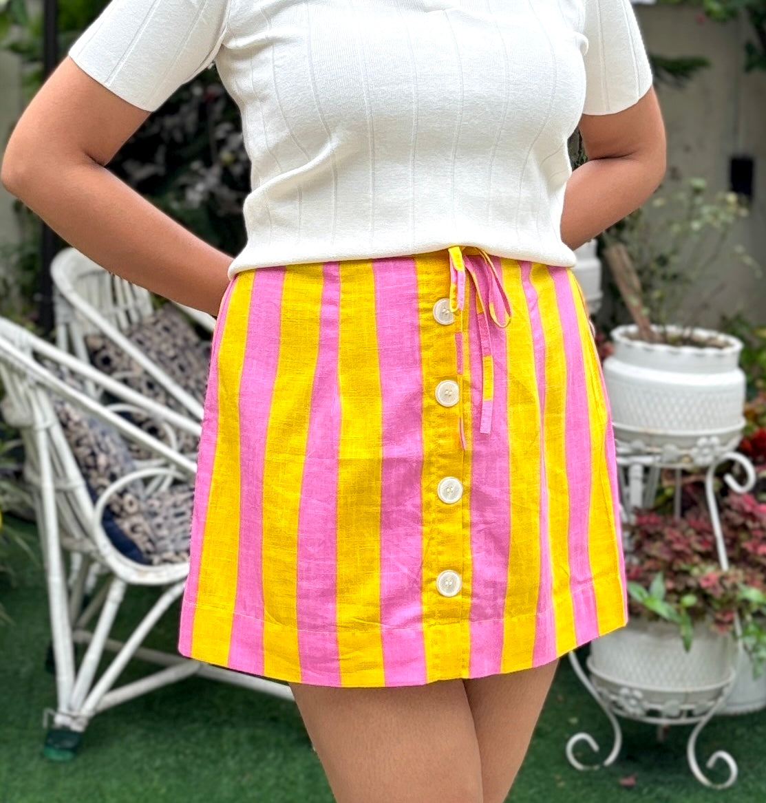 Pink Yellow Stripe Mini Skirt image 1