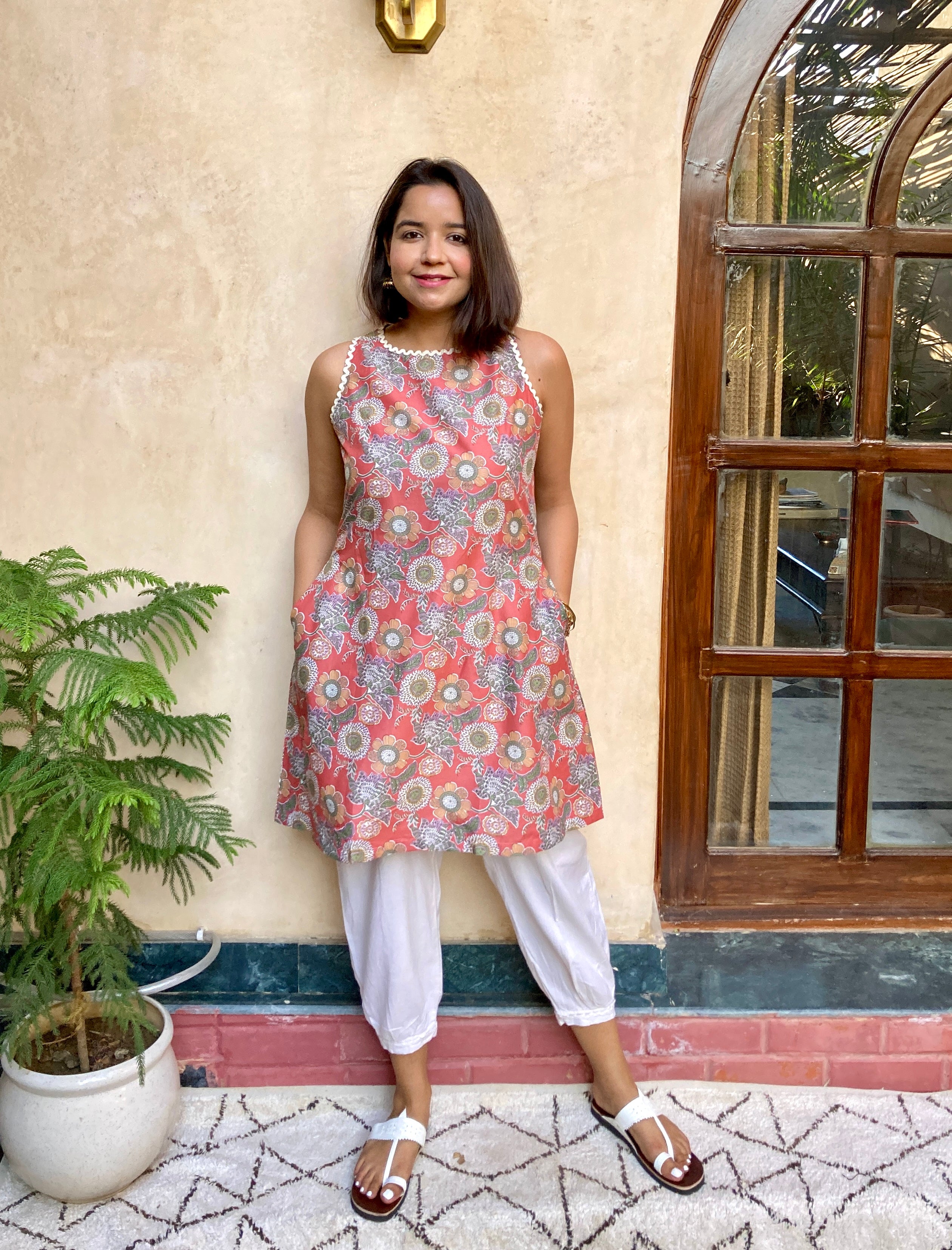 Rust Red Printed Kurta Set image 0