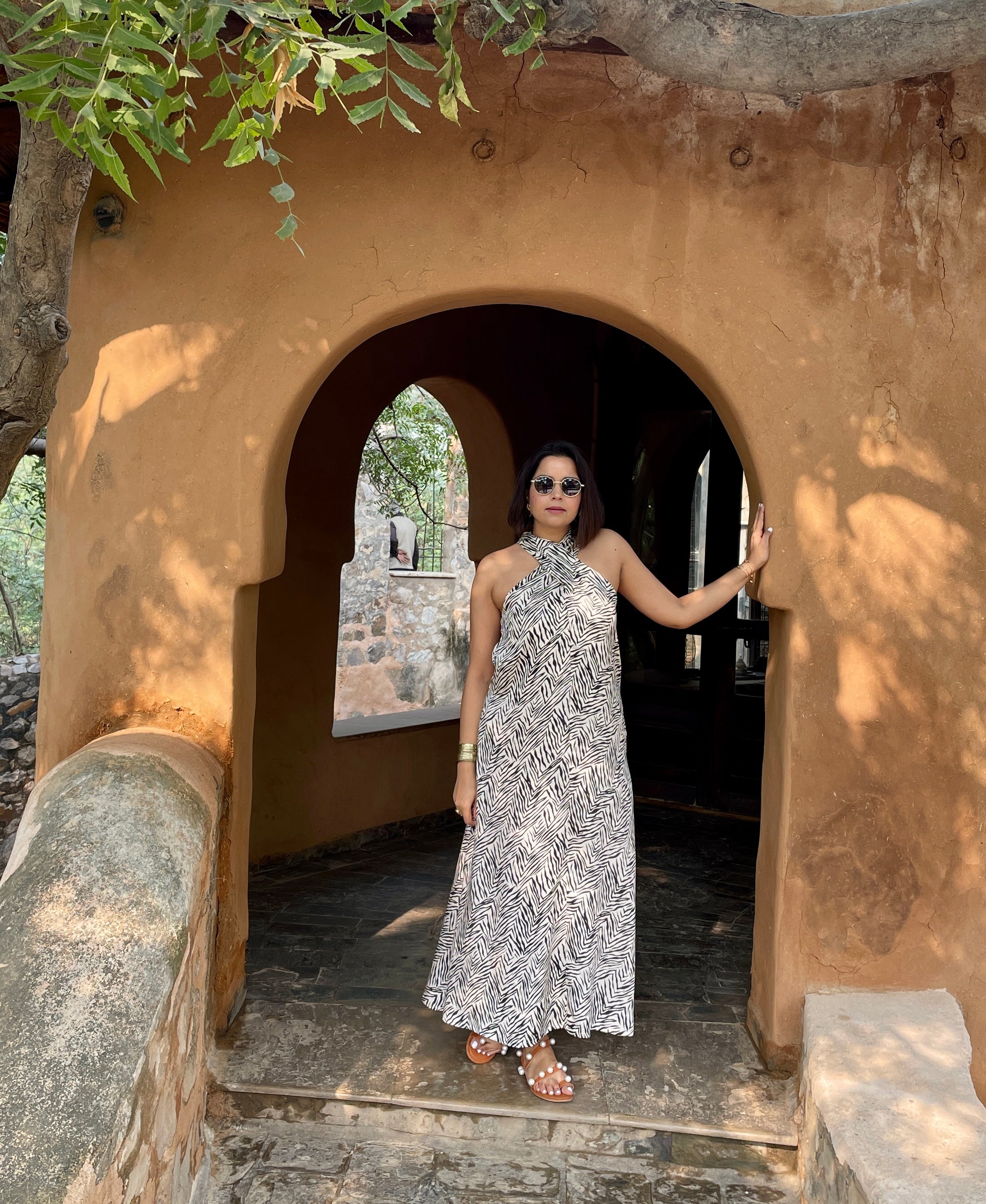 Beige Printed Halter Maxi Dress image 7