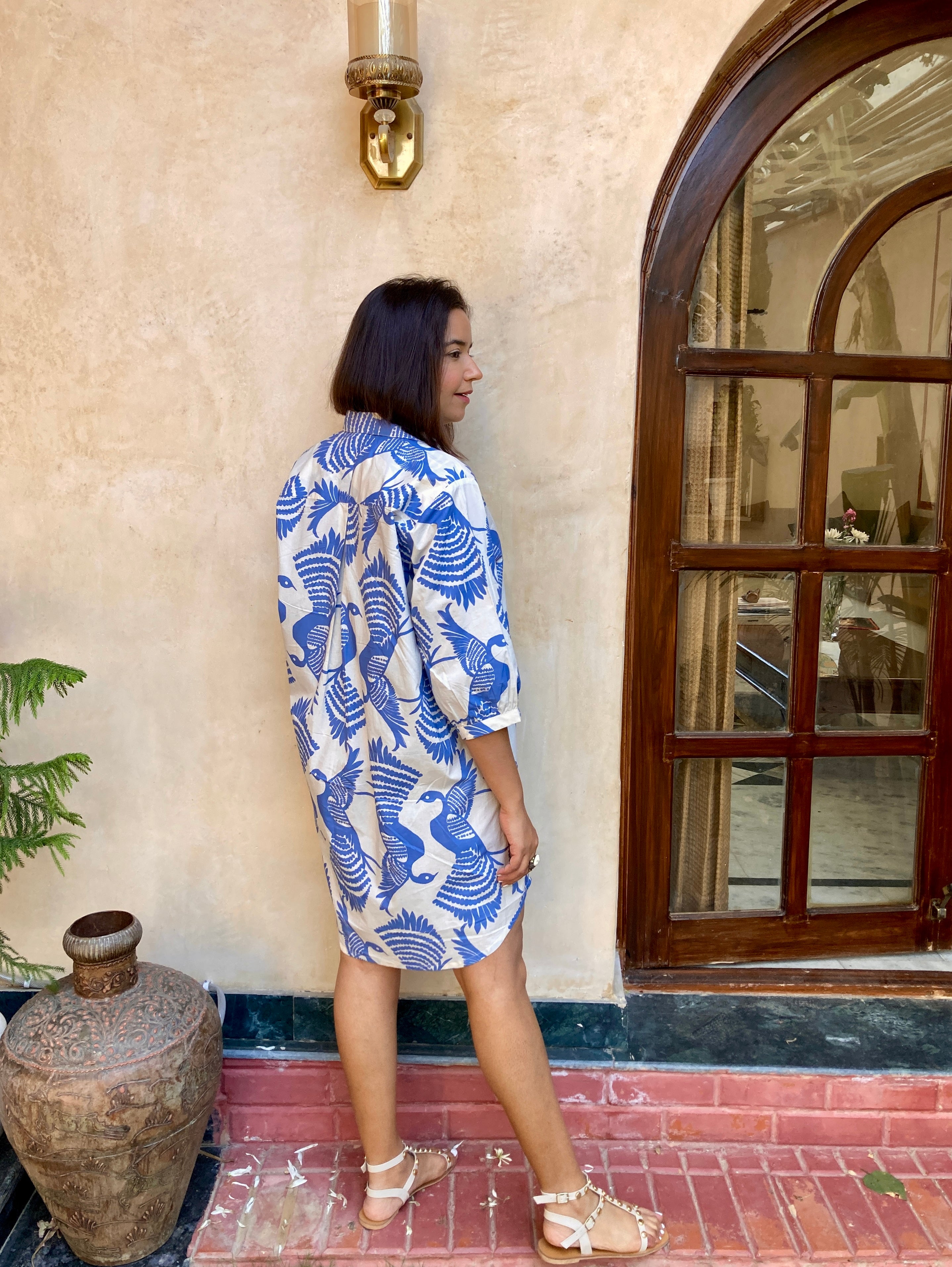 Bird Printed Oversized Cotton Dress image 1