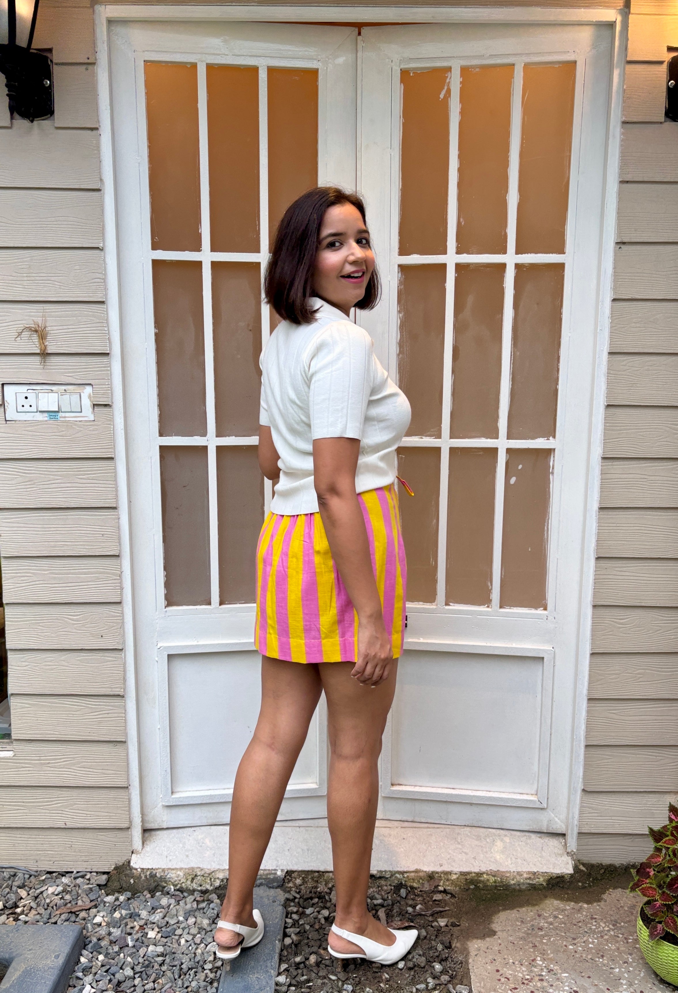 Pink Yellow Stripe Mini Skirt image 2