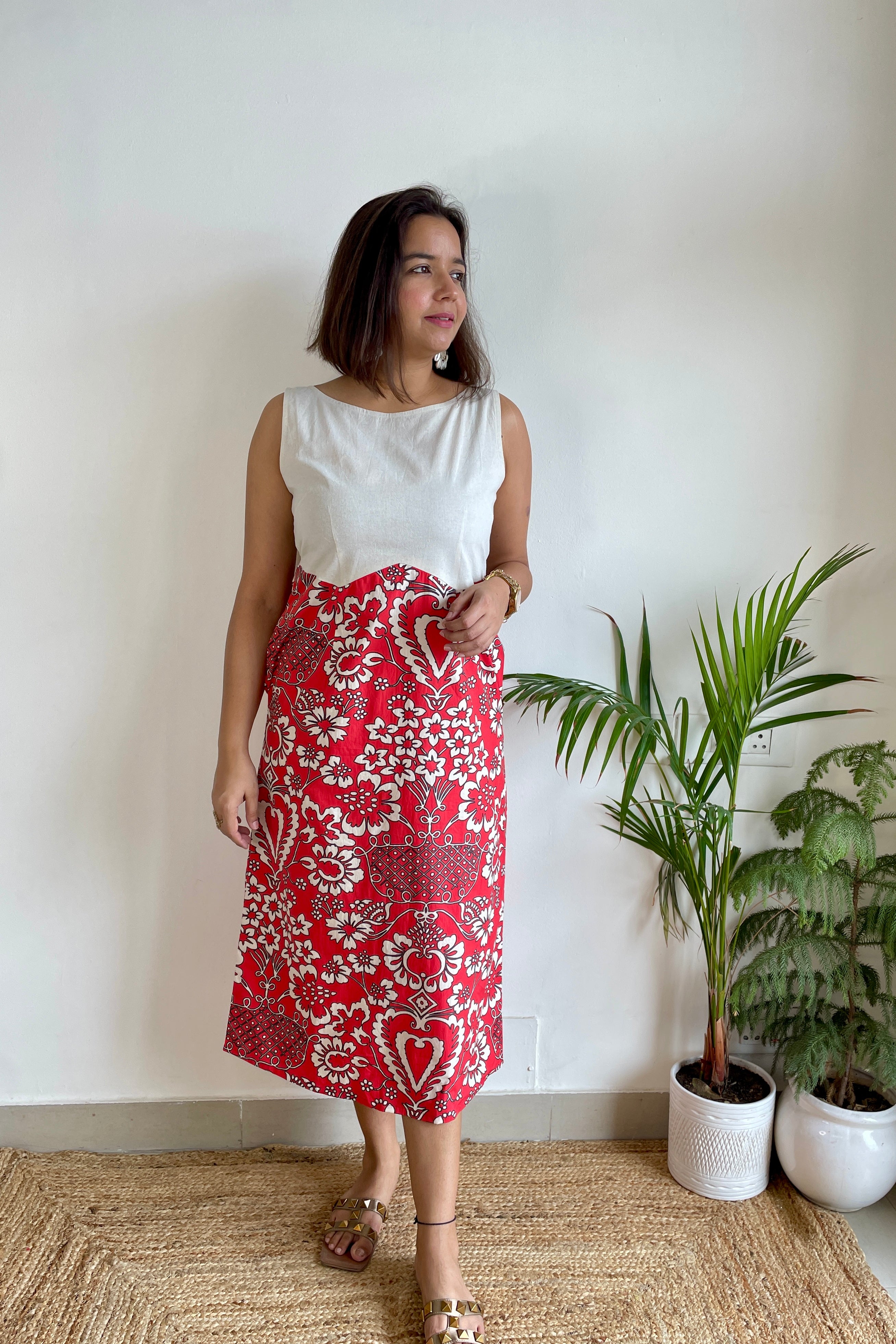 Beige Red Zigzag Dress image 1