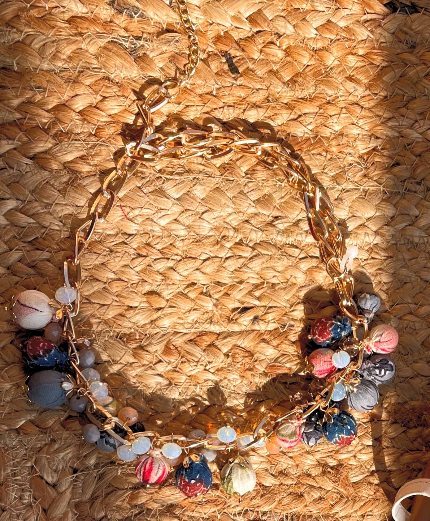 Fabric Wrapped Necklace With Crystal Beads image 0
