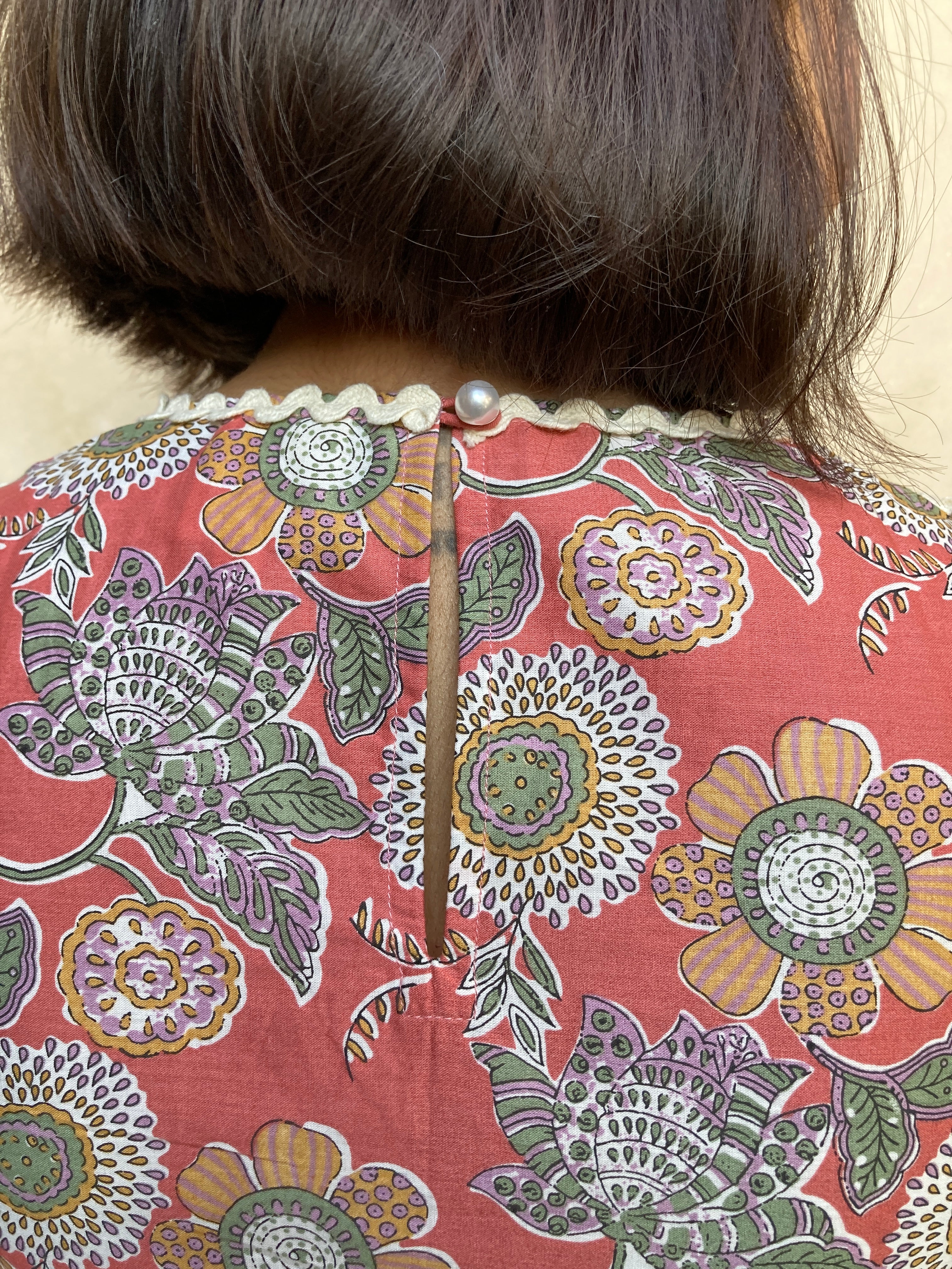 Rust Red Printed A- Line Cotton Dress image 2