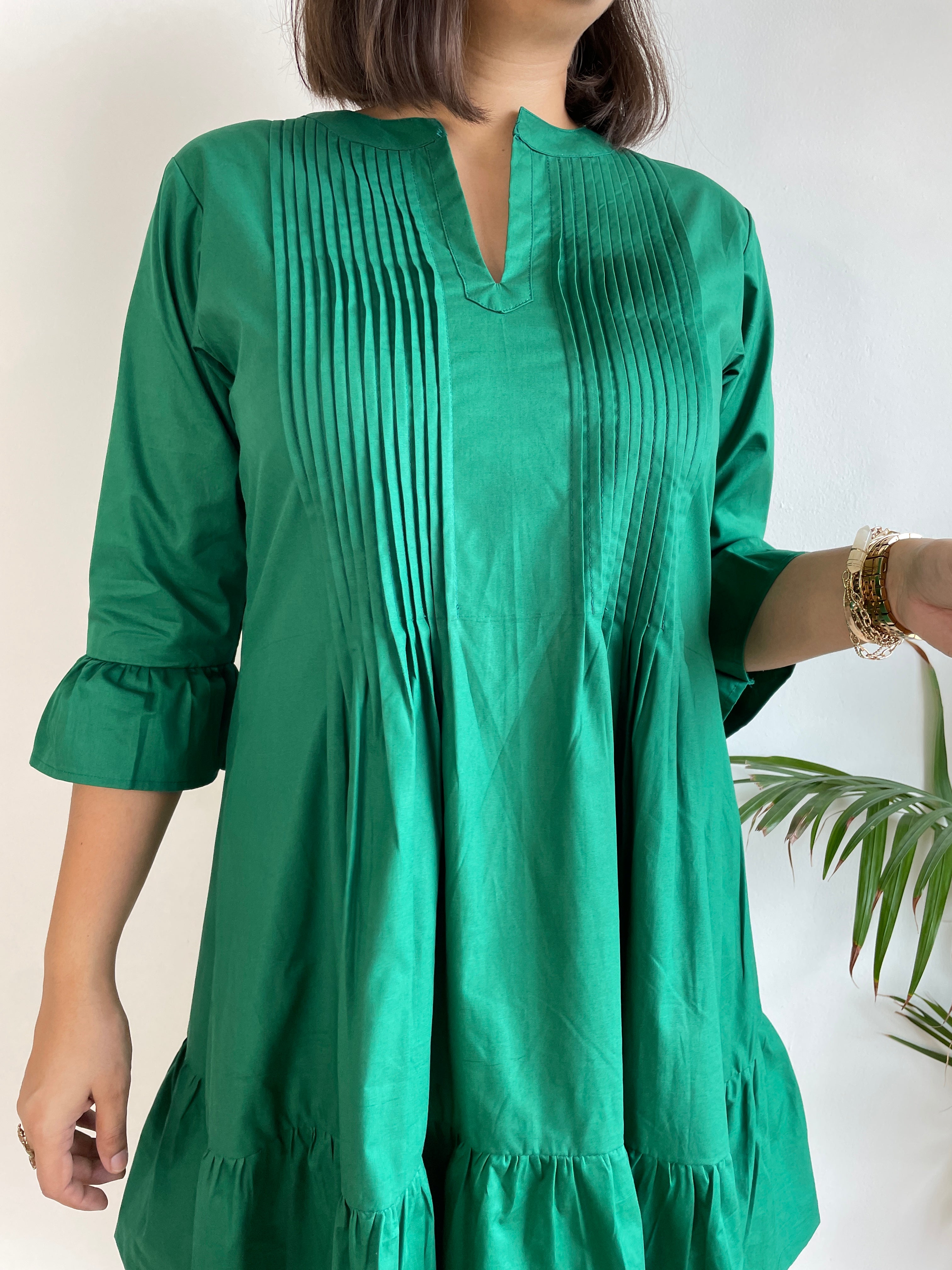 Green Pintex A- Line Dress image 2